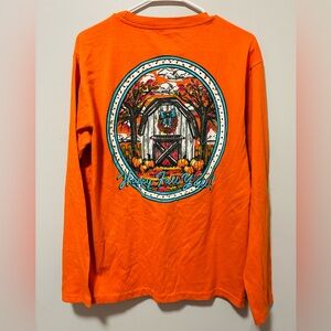 Orange Fall Barn Graphic Long Sleeve Tee